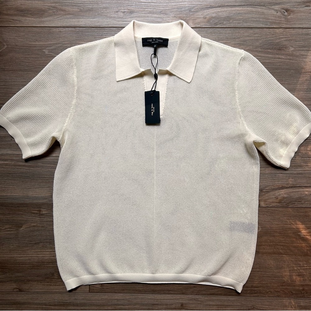 SOLD rag & bone | Willy Mesh Cream Polo Shirt Classic Knit (Medium) - Picture 1 of 14